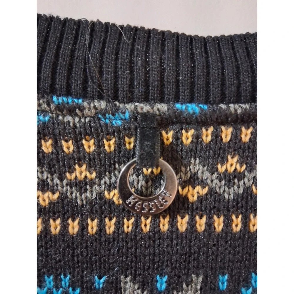 Kessley Womens Patchwork Mixed Media Sweater Dress Black Multi V-Neck Beaded M - Picture 3 of 11